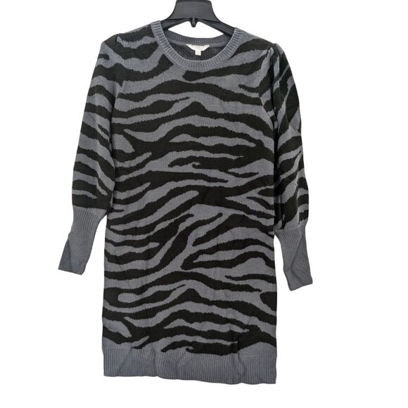 Time And Tru Zebra Print Sweater Dress Women Size L Oversized Tunic Knit Cozy - Picture 1 of 8